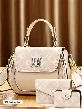 Beige Top-Handle and Crossbody Satchel with Matching Wallets